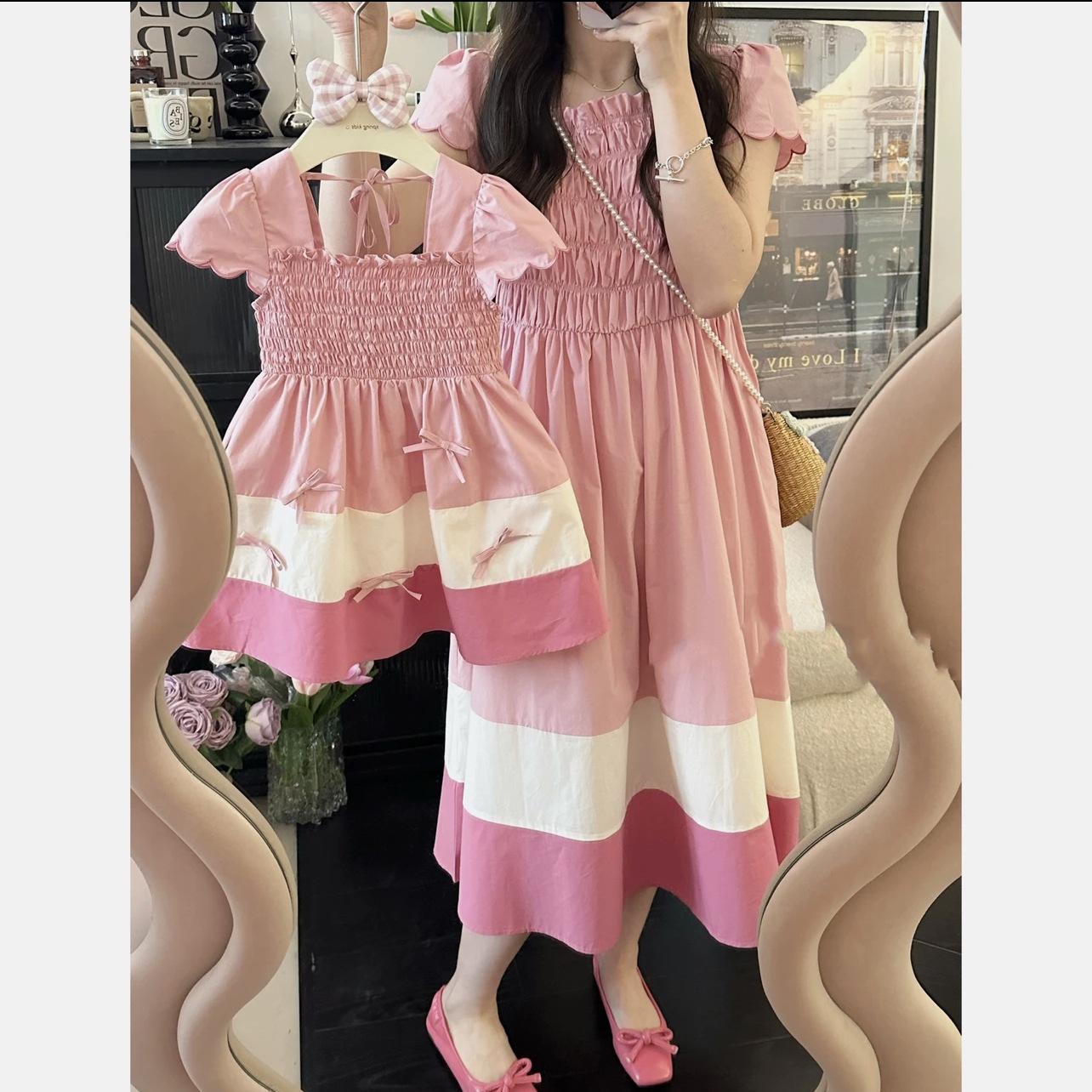 Summer Clothing Baby Girl - 여성용 엄마와 딸 매칭 스모크 원피스,