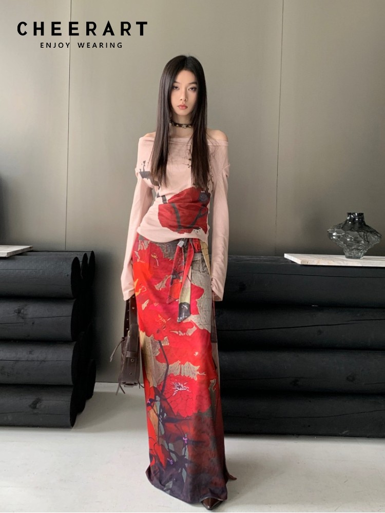 CHEERART 빈티지 레드 메쉬 롱 스커트 여성용 레 - Summer Clothing Wraps 리뷰 및 가격