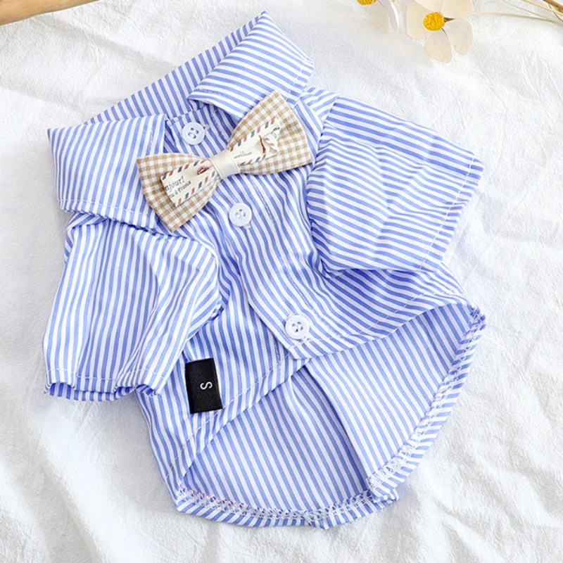애완견 옷 Bowknot 줄무늬 셔츠 작은 개를위한 얇 - Summer Clothing Wholesale 리뷰 및 가격